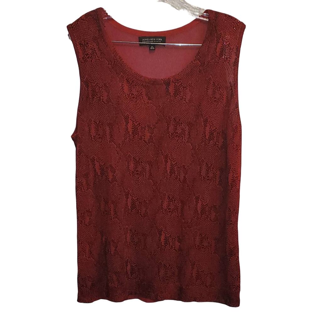Jones New York Collection Woman Red Snake Print Sleeveless Tank Top Plus Size 2X